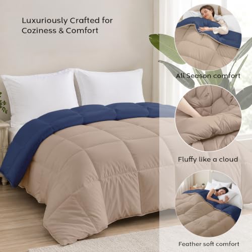 Image of AYKA Reversible Comforter 220 GSM Microfiber Reversible AC Comforter /Blanket for Winter /Quilt /Dohar /Duvets for King Size Blanket /Comforter Double Bed (Taupe & Navyblue, 90 * 100)
