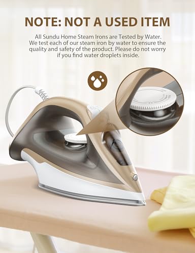 Image of Sundu Steam Iron for Clothes with Rapid Heating Ceramic Coated Soleplate, 1500W, Auto-Off Safety, Burst of Steam, Self-Clean, Anti-Calc, Anti-Drip 300ml Water Tank for Clothes Ironing Buff