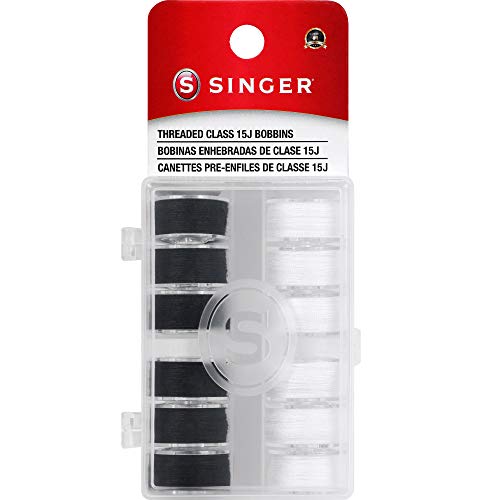 Singer Class 15J Threaded Bobbins In Case, 12-Count, Black & White #TOP18