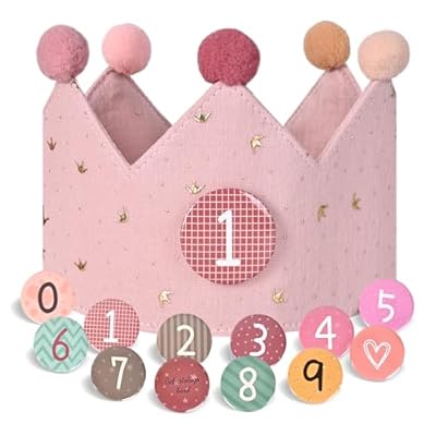 JIAWWAN Corona de Infantil Cumpleaños, Corona de Tela para Cumpleaños, Corona Cumpleaños Unisex per Números Intercambiables del 0 al 9, Corona Cumpleaños Ajustable para Niños y Niñas (Rosa) | Ya disponible en tu tienda friki favorita! En mundofriki.es!