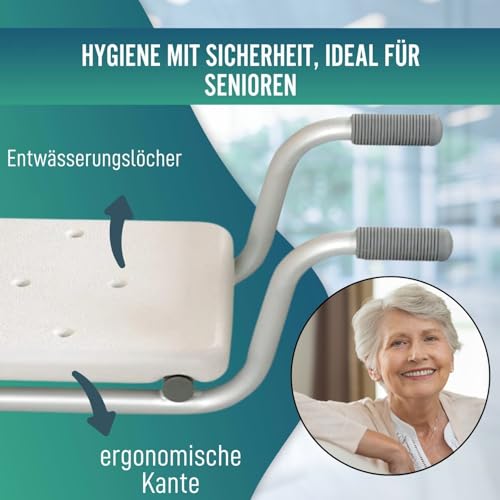 OrtoPrime Badewannensitz Senioren - Sitzbrett Badewanne - Badewannen Sitz für Senioren und Erwachsene - Antirutsch Badewannensitz - Badehilfen - Wannensitz Erwachsene - Badewannenbrett