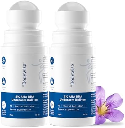 Be Bodywise 4% Underarm Roll on | 1% Salicylic Acid, 1% Mandelic Acid, 2% Lactic Acid | Reduces Underarm Pigmentation & Body Odor | Alcohol & Aluminum Free | For Normal to Dry Skin | 50 ml x 2
