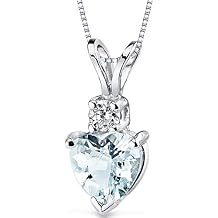 PEORA 14K White Gold Aquamarine and Diamond Pendant, AAA Grade Heart Shape Solitaire, 6mm, 0.75 Carat total, Blue Aquamarine Necklace, March Birthstone Necklace, w/Jewelry Box