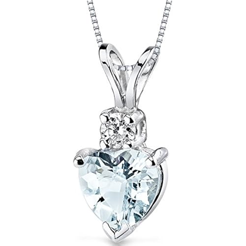 PEORA 14K White Gold Natural Aquamarine Diamond Heart Pendant 0.75ct