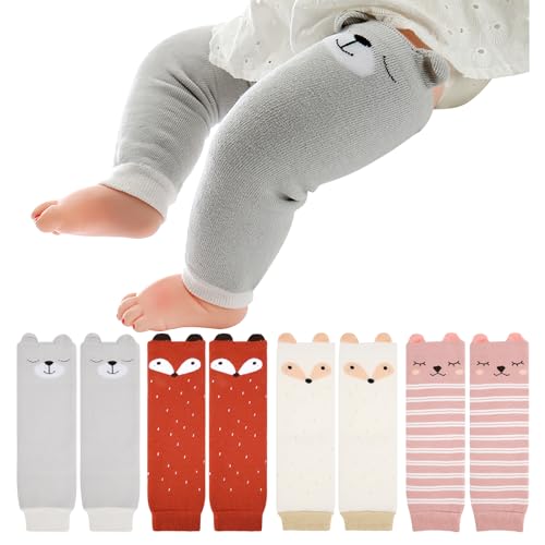 XEPST Paquete de 4 Calentadores de Piernas para Bebés Pequeños, Lindos Calentadores de Piernas Largos con Patrón de Animales, Protector de Rodilla para Bebés, Niños Pequeños, Niñas de 0 a 5 Años