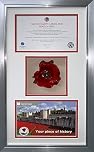 Tower of London Poppy Display Case 3 Inch Deep Shadow Box Frame 22.5 x 13.5 Inch Memorabilia Presentation for Ceramic Poppy Certificate and Photo | White Mount - Silver Frame | Made in UK