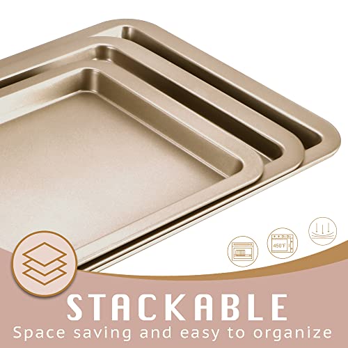 Hongbake Cookie Sheets, Baking Sheet Set, Nonstick Oven Pan With Wider Grips, 3 Pack Half/Jelly Roll/Quarter Baking Tray, Premium & Dishwasher Safe #TOP5