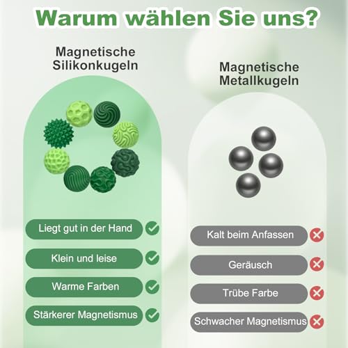 Zingbee 8 Stück Magnetische Fidget Toys, Silikon Magnetkugeln Anti-Stress Bälle, Sensorik Spielzeug für Erwachsene und Kinder, Sensorische Magnetische Kugeln Set, Stressabbau und Entspannung(Grün)