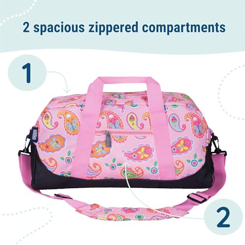Image of Wildkin Kids Overnighter Duffel Bag - Carry-On Travel Bag for School & Sleepovers, Lightweight, Durable, Boys & Girls Ages 4-15 - Paisley