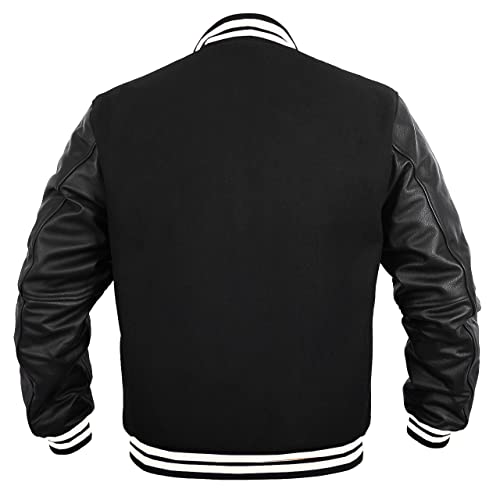 Image of Deckra Men's Varsity Jacket Genuine Leather Sleeve and Wool Blend Letterman Boys College Varsity Jackets XS-5XL