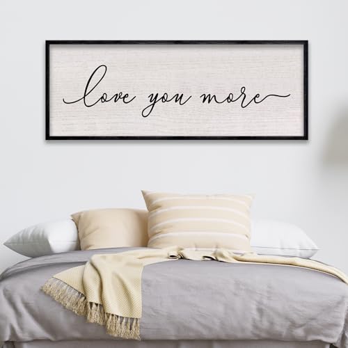 LuZhiQiang Love You More Sign Wall Decor 40x15 for Master Bedroom Above Over Bed Large Simple Wood Framed Hanging Wall Art (Black)