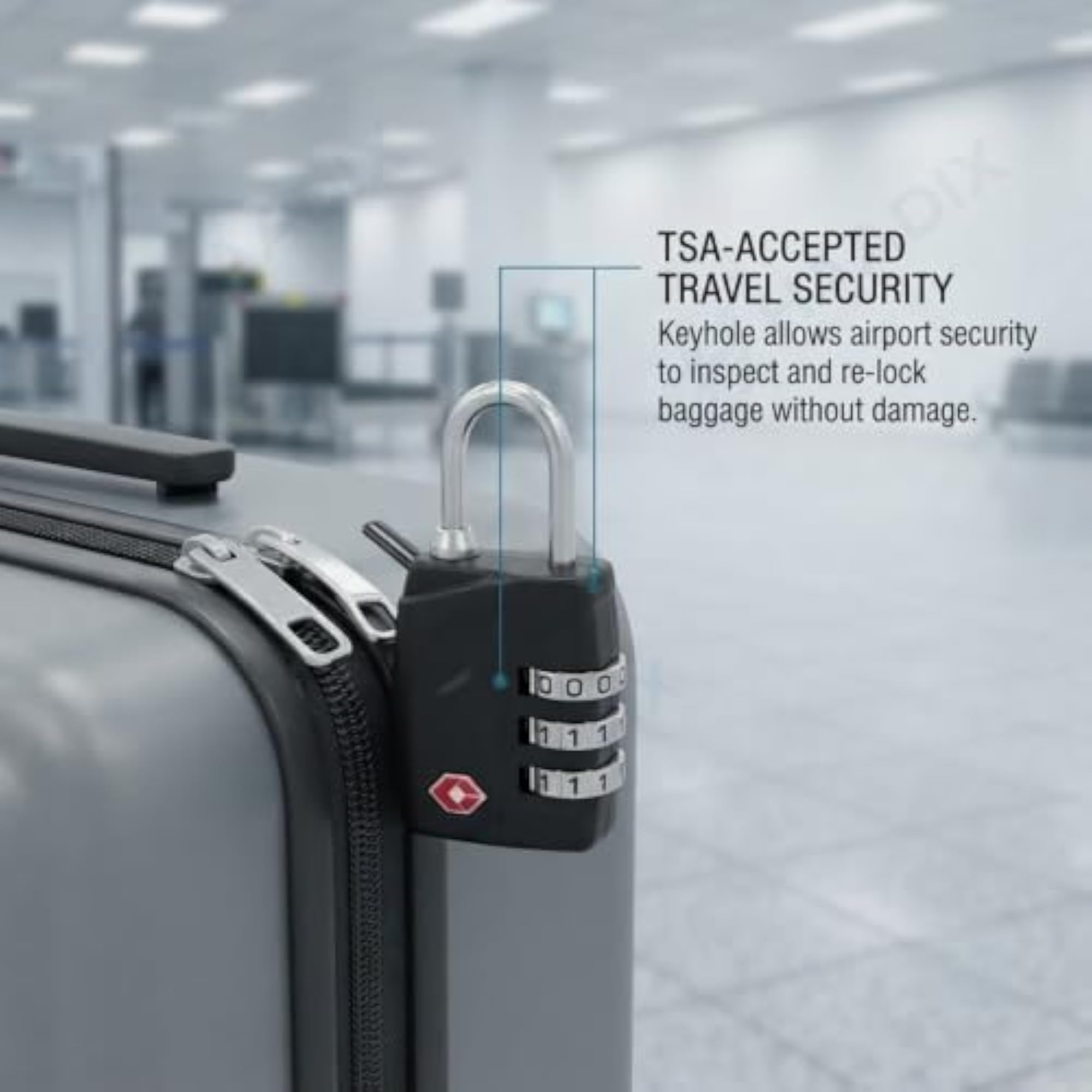 Black TSA Approved 3 Digit Combination Padlock, Travel Security