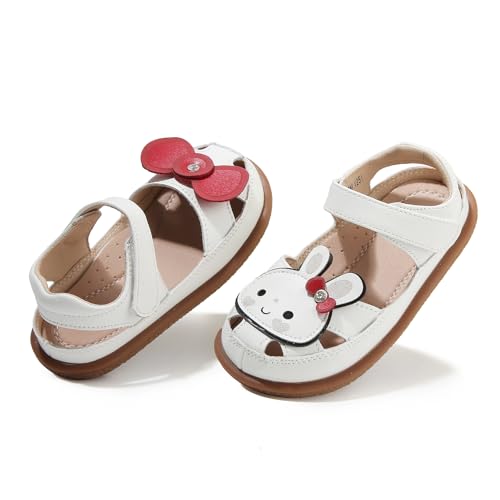 Image of Toddler Girl Sandals with Flower, ‌Breathable Leather kids Closed Toe Sandals, Soft Rubber Non-Slip Summer Shoes for Little Girls 2-7 Years