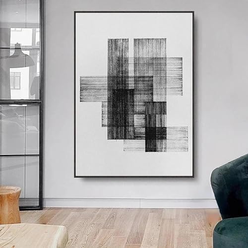 Peinture sur toile abstraite noire et blanche 50x70 cm triptyque moderne sans cadre - 2