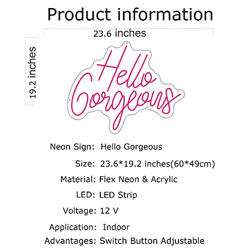 Image of Hello Gorgeous Neon Sign Custom Pink LED Neon Light Decorations for Bedroom Wedding Party Room Home Wall Decor Among (Pink-02)