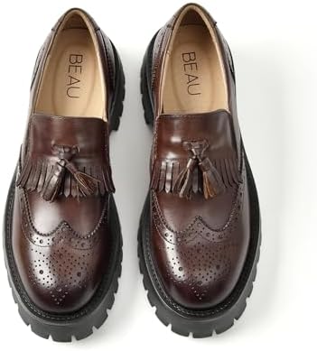 BEAU TODAY Chunky Loafers for Women, Women’s Leather Platform Loa...