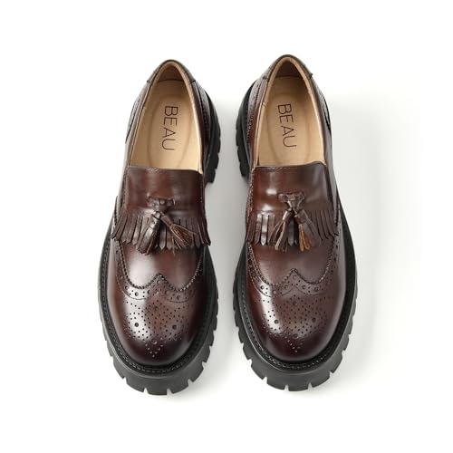 BEAU TODAY Chunky Loafers for Women, Women’s Leather Platform Loa...