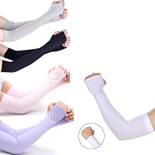 UV Protection Cooling Arm Sleeves, 5-Pairs Outside Athletic Hand Cover Cooling UV Protection Arm Sleeves(White Black Gray Pink Purple)