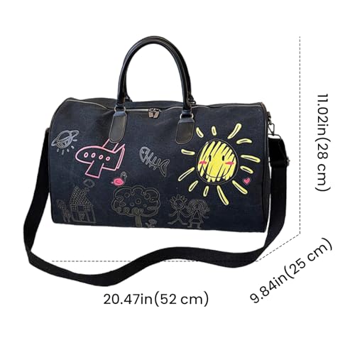FUNSEED Cute Graffiti Outdoor Travel Bag for Women Men, Storage Bag Large Capacity Leisure Canvas Handbag Luggage Bag Gym Bag (Black)2