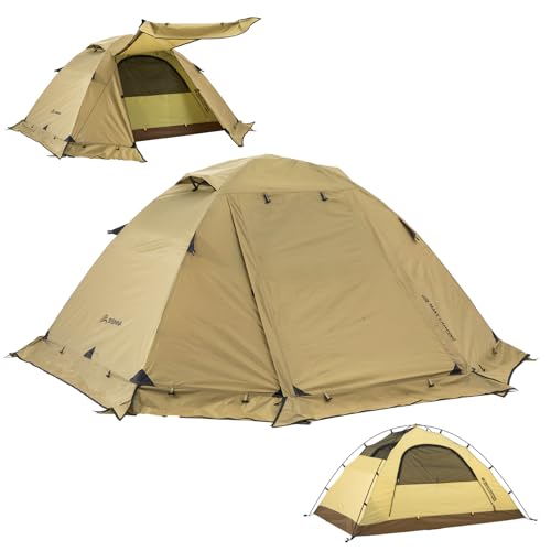 BISINNA 4 Season Tent for Backpacking Winter Tents 2 Person Lightweight Cold Weather Tents Waterproof Double Layer All Season Tent Aluminum Alloy Poles Easy Set Up for Camping, Hiking, Outdoor (Brown)