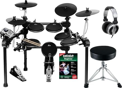 XDrum DD-520 PLUS SET 1 E-Drum Set (elektronisches Schlagzeug, mit Hocker, Kopfhörer, Sticks, Fußmaschine & Schlagzeug-Schule, 458 Sounds)