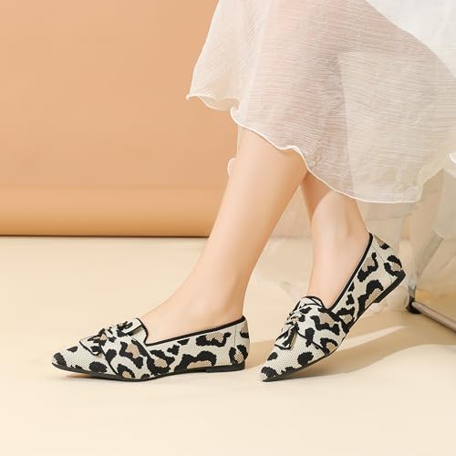 Flats for Womens Bow Comfortable Pointed Toe Ballet Flats with Knit Dressy Flats4