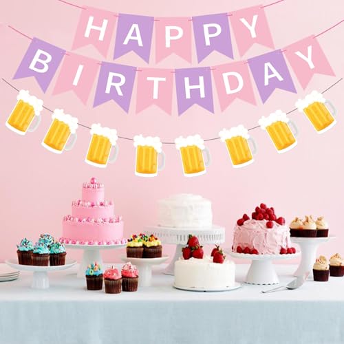 Image of Beer Birthday Banner for Beer Party and Birthday Wedding Party Supplies (Pink+Purple)