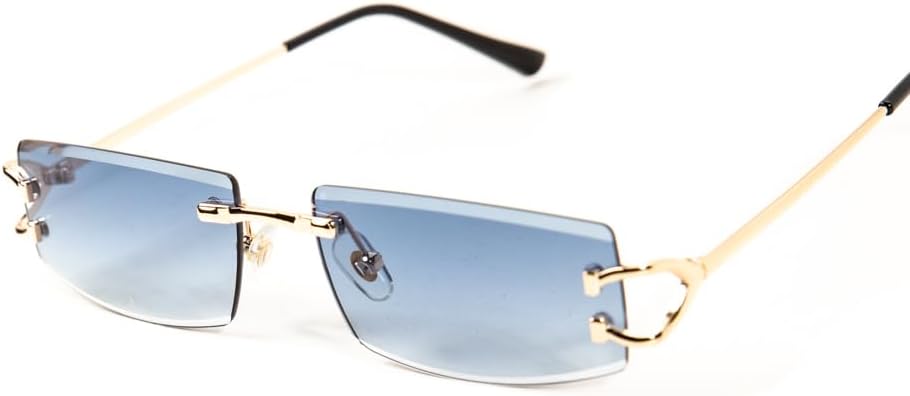 Street Knitted Men Women Stylish Narrow Rimless Sky Blue Gradient Tinted Lens Rectangular Gold Frame Shades 90s Rectangular Slim Small Frameless Retro Trendy Hip Hop Square Unisex Sunglasses - Image 4