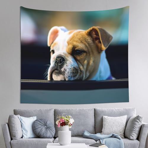 Tapisserie bouledogue imprimé 152x130 tenture murale chambre salon