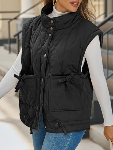 Cicy Bell Womens Puffer Quilted Vest Lightweight Stand Collar Cap Sleeve Jackets Button Down Padded Gilet Winter Outerwear2