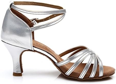 ROGMUJEN Women's Latin Salsa Tango Ballroom Dance Shoes,Silver,6.5 B(M) US | Image 1