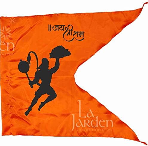 La Jarden® Sacred Rise Flag – Hanuman Bhagwa Dhwaj (3.33 × 2.58 ft / 40 × 31 in) | पर्वत उठाये हनुमानजी | Jai Shri Ram Printed Terrace, Temple & Outdoor Display Flag | Divine Presence (Pack of 1)
