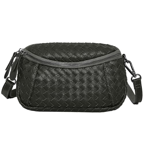 Woven Vegan Leather Crossbody Purses For Women Small Shoulder Bags with Wristlet & Adjustable Strap