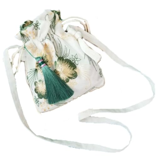 Chinese Traditional Hanfu Purse Girls Tote Bag Antiquity Embroidery Floral Wallet Tassel Bucket Cross Bag for Girls