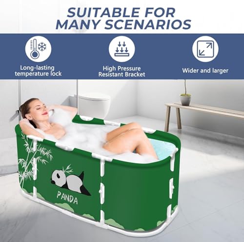 Image of Portable Foldable Adult Bathtub for Home, Large Plastic Soaking Tub with Drain Pipe, Freestanding Spa Bath Tub for Hot & Cold Bath, Balcony & Small Bathroom Use (Panda)