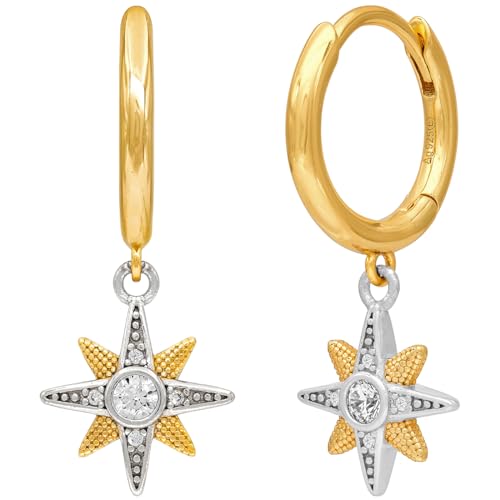 Paar Creolen ENGELSRUFER Twinkle twinkle little Star Stern Ohrringe Gr Silber 925 (Sterlingsilber) gelb (gelbgoldfarben silberfarben kristallweiß kristallweiß) Damen Creolen mit Zirkonia (synth)