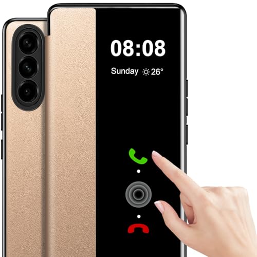 Étui pour Samsung S26 anti-rayures en cuir PU rigide avec clapet doré