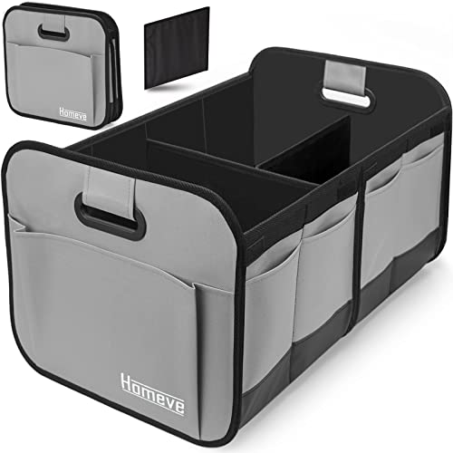 Homeve Trunk Organizer for Car, Car Storage, Reinforced Handles, Collapsible Multi-Compartment Car Organizers Foldable and Waterproof, 600D Oxford Polyester, Suitable for Any SUV, Mini-Van, Grey