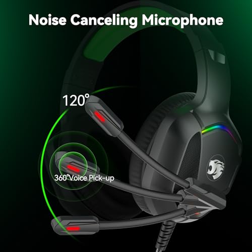 Image of Gaming Headset with Microphone for Pc, Xbox One Series X /s, Ps4, Ps5, Switch, Stereo Wired Noise Cancelling Over-Ear Headphones with Mic, RGB, for Computer, Laptop, Mac, Nintendo (Green)