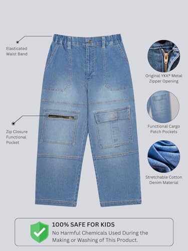 Image of olele Girls Super Jeans Collection for 4-14 Yrs | Stretchable Cotton Denim Trousers | Blue Jeans for Kids | Baggy Denim Pants | Cargo Pants for Girls