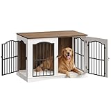 HOOBRO Mobili Gabbia per Cani con 3 Porte, Cuccia Moderna per Cani Interno, Kennel Cane Medio Pesante, Casetta per Animali per Soggiorno Camera Sottoscala, Bianco e Noce EWH66GW03