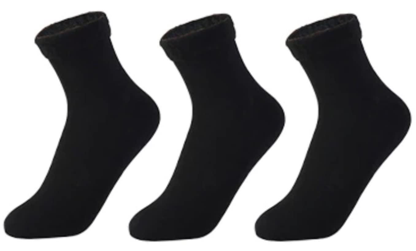 3 Pair Vintage Solid Soft & Woolen Cozy Knitted Winter Thick Warm Stretchy Elastic Socks (Without Thumb) for Women Girls (Black)-image-18