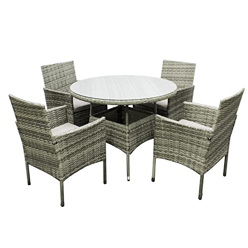 COZYBRITE Rattan Garden Furniture Set with Round Dining Table Chair...