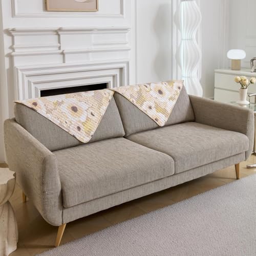 Image of HOMETHREADS Anti-Skid Sofa Protector Mat: Premium Printed Cotton Slipcover with Strong PVC Non-Slip Backing, (White Yellow, 1Pc Backrest | 70x75cm)