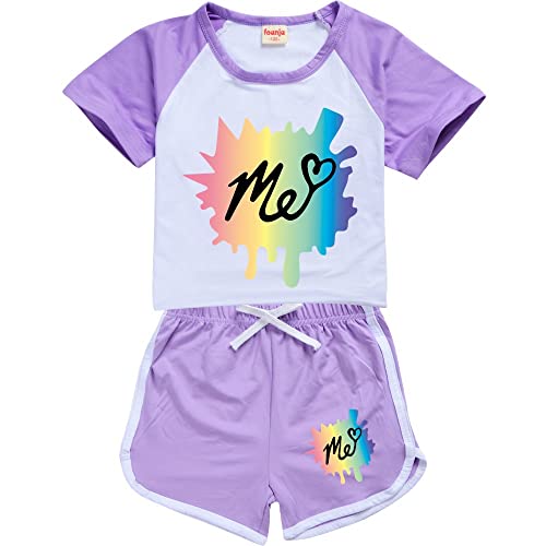 Rhymh Moriah Elizabeth Tracksuits T Shirt and Shorts 2pcs Set for Girls Boys Moriah Elizabeth Merch T Shirt Outfits (Purple 150cm 9 Years 10 Years)