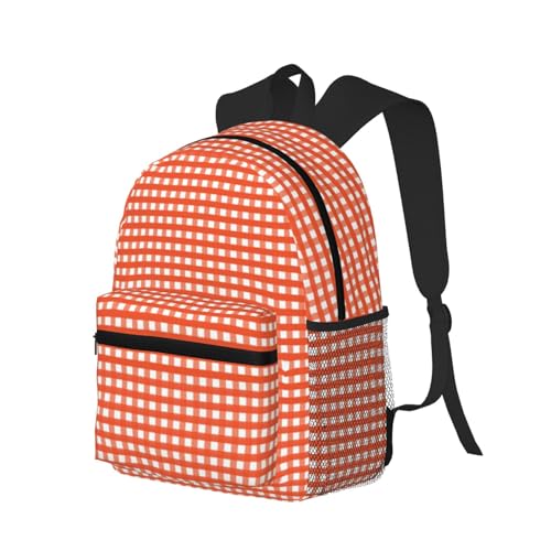 Buewutiry Reise-Laptop-Rucksack für Männer und Frauen, Orange Gingham Fashion Beach Rucksack, leichter Rucksack mit Laptopfach, Reiserucksack mit verstellbaren Tragegurten