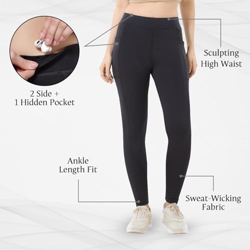 Image of TRASA Active Yoga Pants for Womens Gym High Waist with 3 Pockets, Tummy Control, Workout Pants 4 Way Stretch Yoga Leggings, Sizes - M,L,XL,2XL,3XL