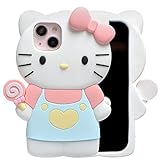 MONEHOYSY Cartoon Case for iPhone 15 Plus 6.7', Fashion Cute 3D Cute Kitty Kawaii Soft Silicone Animal Protective Gel Shockproof Gel Back Cover for Kids Women Girls Boys (Hot Pink)