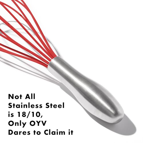 Image of OYV 10-Inch Red Silicone Whisk, Heat Resistant 480F Kitchen Whisk with Stainless Steel Ergonomic Handle, Non-Scratch for Nonstick Cookware, Dishwasher Safe, Perfect for Blending, Cooking & Beating