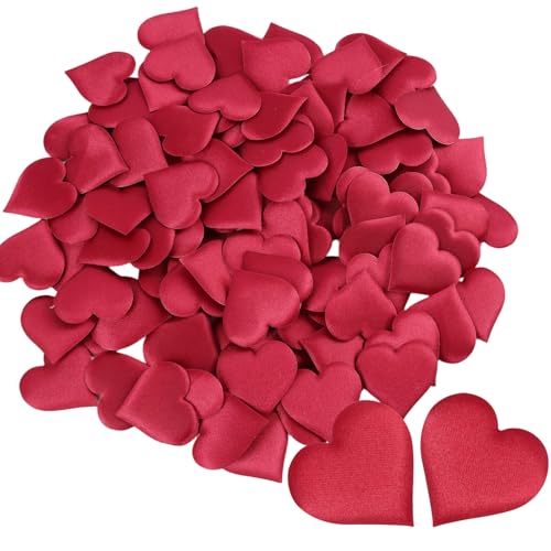 100 Confettis Cœur Rouge Tissu Double Face Mat Brillant Décoration Table Mariage Saint Valentin Anniversaire Fête Streudeko